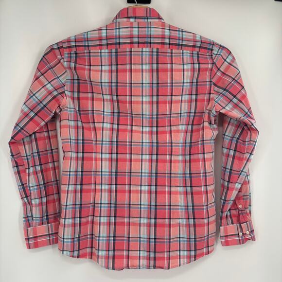 Barbour Mens Large Pink Blue Check Long Sleeve Button Down Light Flannel Shirt - Picture 6 of 6